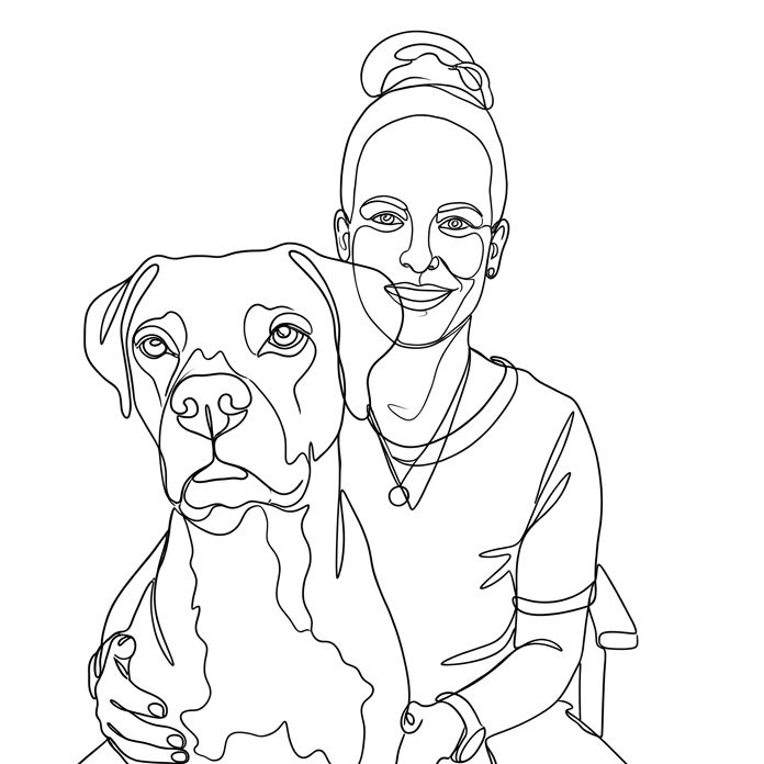 Zeichnung Jule Schröder und Hund James Bond